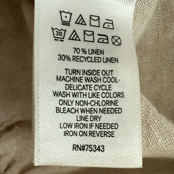 100% Linen Wide Leg Cropped Pull On Pants Neutral Cream Beachy Coastal Large - Picture 8 of 10